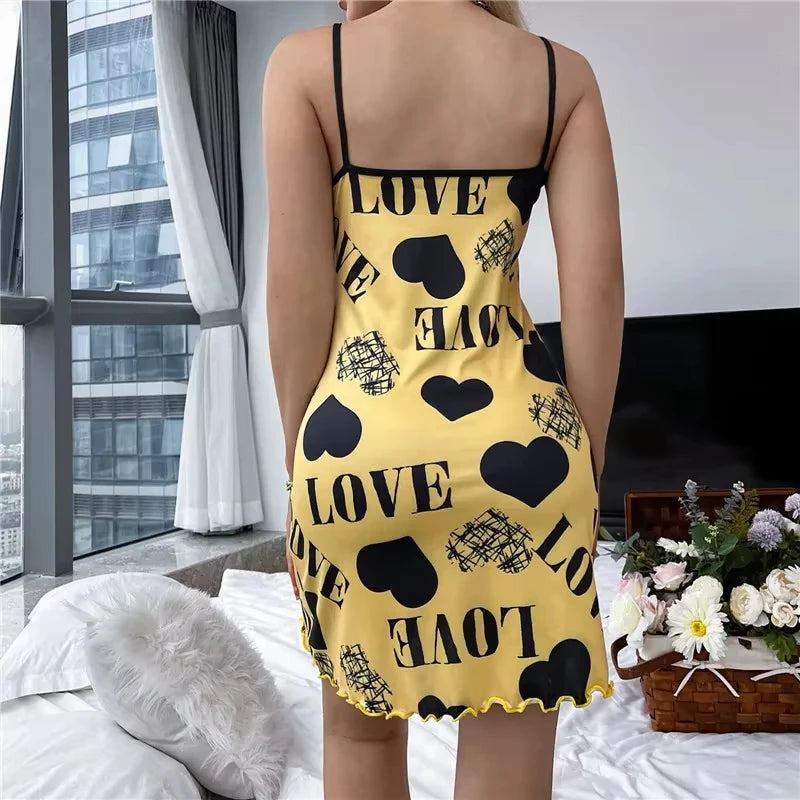 Summer Women's Sexy Halter Nightgown with Cute Printing