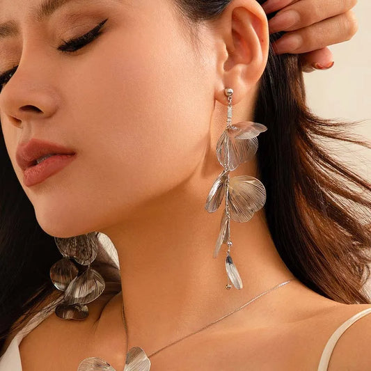 Luxury Long Tassel Petal Drop Earrings for Women - Crystal Hollow Flower Wedding Jewelry Gifts