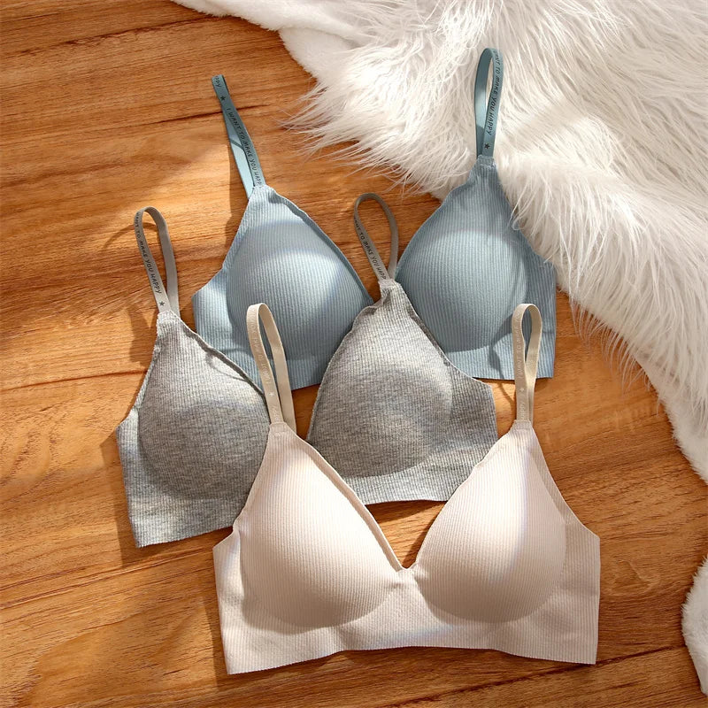 FINETOO Women Wireless Bra Set - Trendy Deep V Padded Bralette