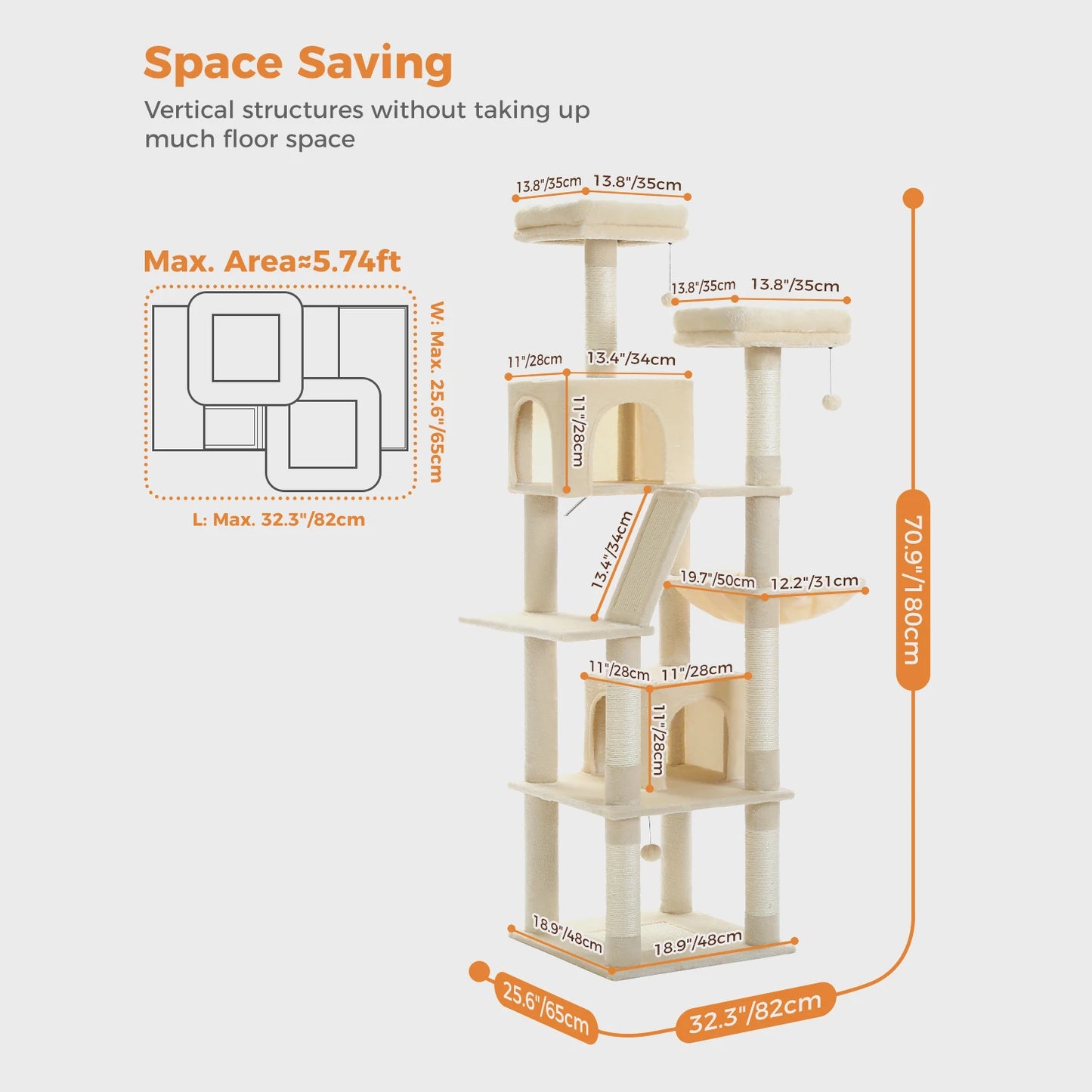 Large Cat Tree Tall Cat Tower for Indoor Cats - Multi-Level Plush Cat Condo with Scratching Posts and Perches