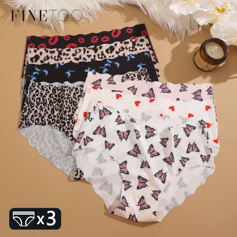 FINETOO 3Pcs Seamless Print Underwear for Women