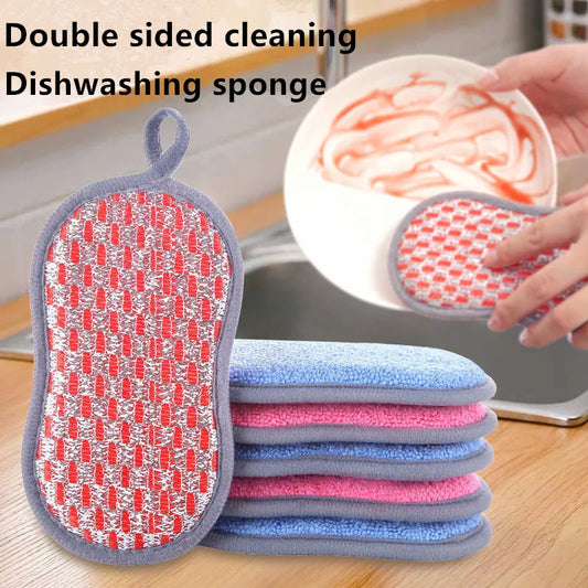 Double Sided Kitchen Cleaning Sponge Scrubber - Effective Dishwashing Tool