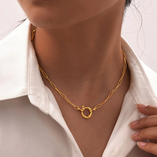Elegant Paperclip Chain Choker Necklace for Women - Waterproof 18k Gold Plated Stainless Steel Pendant Jewelry