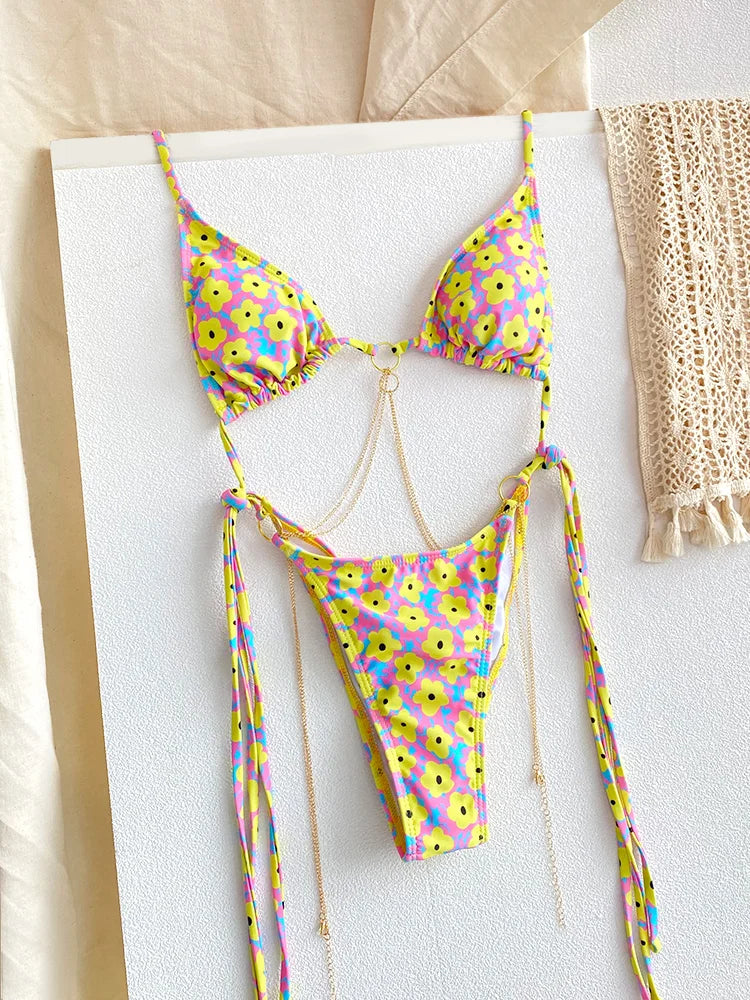 ZRTAK Printed Halter Bikini Set – Push-Up Cup Swimwear for Women
