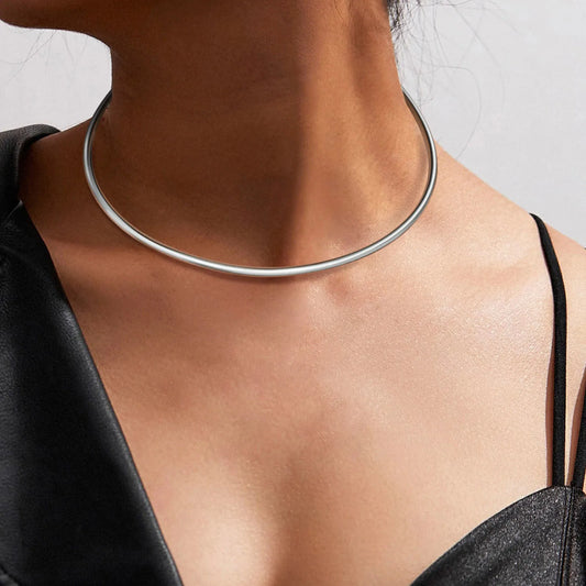 Adjustable Open Collar Choker Necklace for Women | Simple Stainless Steel Jewelry