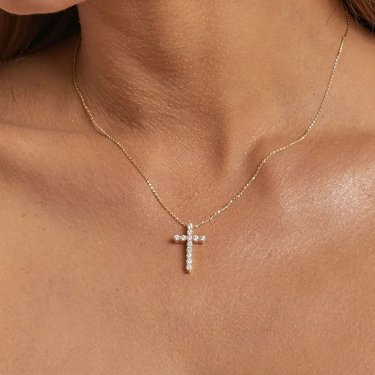 Danity Cubic Zirconia Cross Pendant Necklace for Women - Adjustable Stainless Steel Chain
