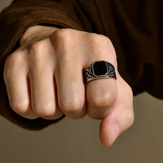 Punk Vintage Ethnic Rings for Men - Retro Viking Knot Rune Signet Ring Jewelry