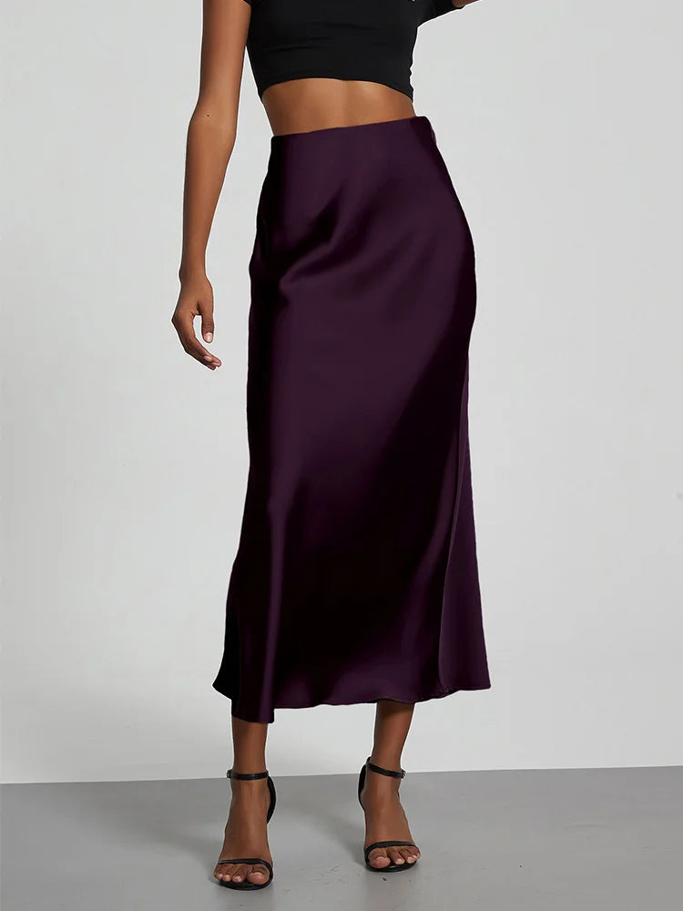 Chic Satin Fishtail Skirt - High Waist Solid Color Summer Fashion for Women