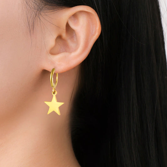 Skyrim Moon Star Drop Earrings – Gold Stainless Steel Hoop Earrings for Women and Girls