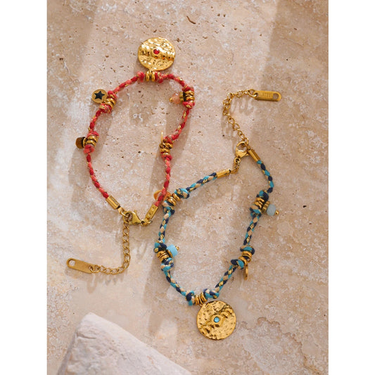 Yhpup Vintage Stainless Steel Colorful Rope Braided Handmade Bracelet Bangle for Women - Stylish Wrist Fashion Jewelry Gift