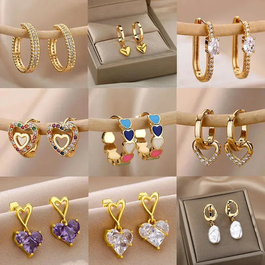 Colorful Heart Earrings for Women - Stainless Steel Enamel Metal Heart Studs | Perfect Gift for Valentine’s Day