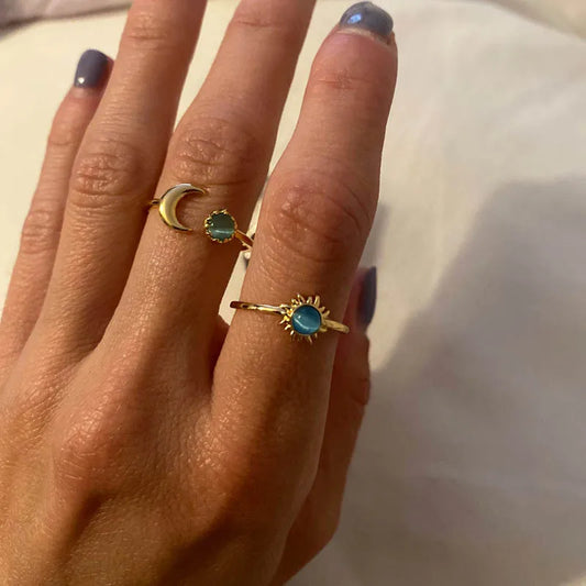 Zircon Moon Star Rings for Women - Stainless Steel Adjustable Aesthetic Jewelry