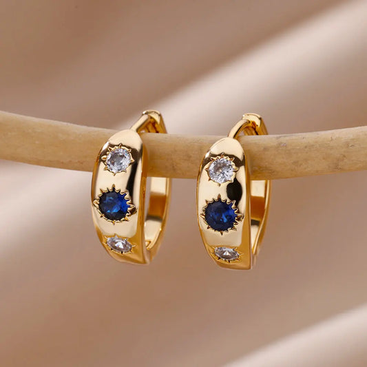 Zircon Round Star Earring for Women - Geometric Stainless Steel Heart Hoop Aesthetic Jewelry Gift