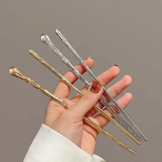 2025 New Punk Gold Silver Color Metal Long Hairpin - Trendy Hair Sticks for Women