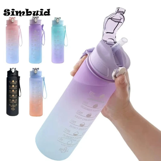 Gradient Color Sports Bottle with Time Scale – 600ML/750ML/1000ML Portable Fitness Mug
