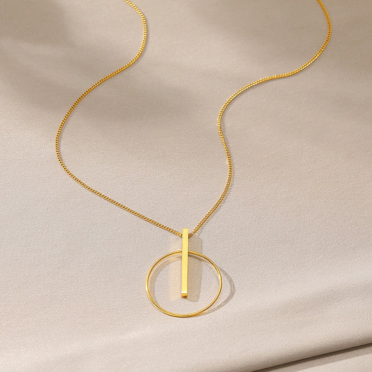 Minimalist Stainless Steel Circle Stick Pendant Necklace for Women