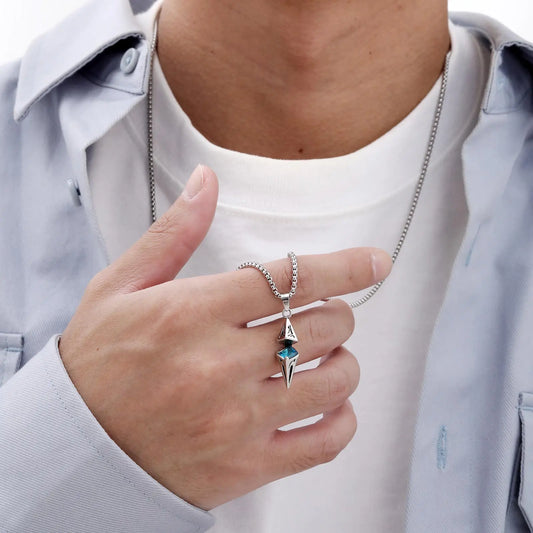 Stylish Blue Stone Necklaces for Men and Women - Stainless Steel Geometric Pendant Collar