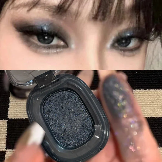 Glitter Punk Smoky Black Eyeshadow Palette - Metallic Dark Silver & Pearl Brown Shades