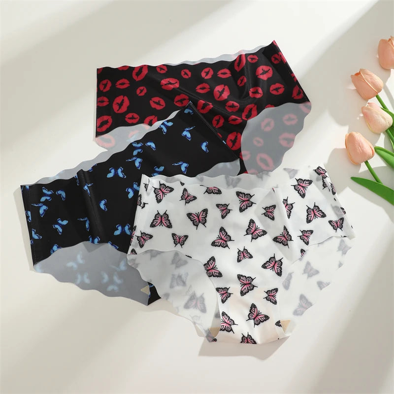 FINETOO 3Pcs Seamless Print Underwear for Women