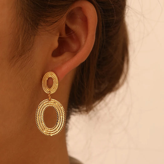 Minimalist Oval Dangle Stainless Steel Earrings for Women - Personalized Fashion Jewelry