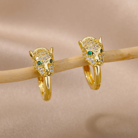 Punk CZ Stone Crystal Panther Hoop Earrings – Statement Jewelry for Women