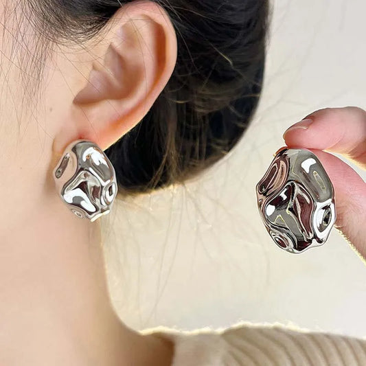 Vintage Gold Color Irregular Hammered Stud Earrings for Women - Minimalist Metal Geometric Jewelry Gift