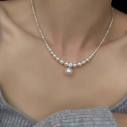 New Fashion Pearl Droplet Necklace for Women - Minimalist Design String Bead Collarbone Chain Wedding Jewelry Gifts