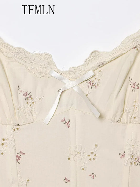 TFMLN Sweet Floral Printed Strap Dress