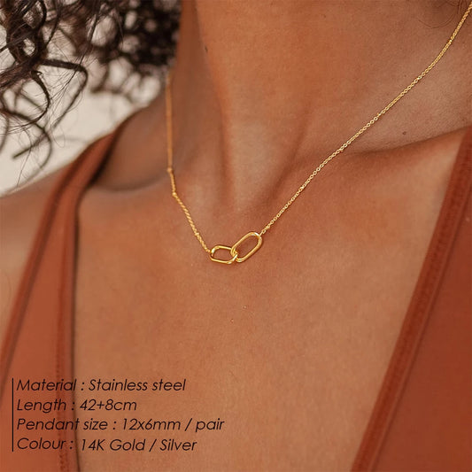 eManco Hot Fashion Stainless Steel Link Infinity Necklace - Women's Geometric Double Paperclip Pendant Jewelry