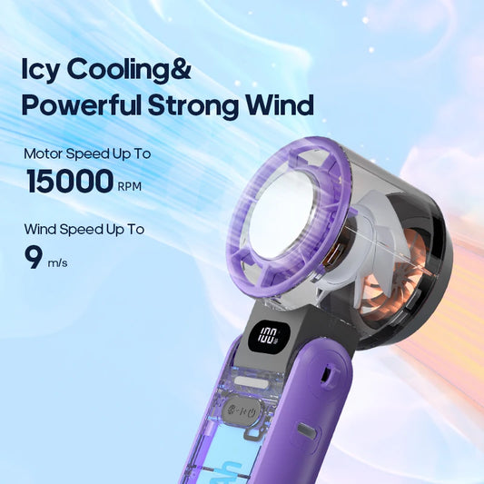 KINSCOTER Outdoor Foldable Portable Handheld Fan - Mini Cooling Rechargeable Turbo Fan