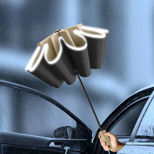 Fully Automatic Reverse Folding Blackout Umbrella with Reflective Stripe - UV Blocking Windproof Parasol
