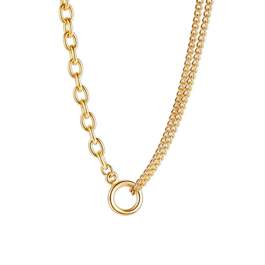 Oval Cable Link Double Cuban Chain Necklace for Women - Stainless Steel Fashion Jewelry
