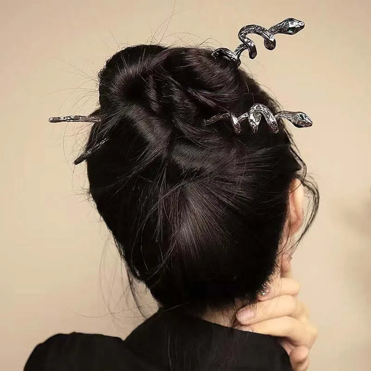 New Punk Snake Shape Hair Sticks - Fashion Metal Green Crystal Hair Accessories for Women