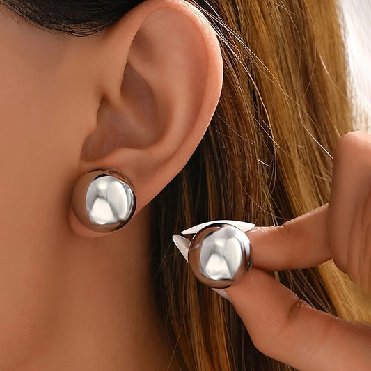 DGIDDK Stainless Steel Round Geometric Glossy Stud Earrings - 18K Gold Plated Simple Jewelry for Women