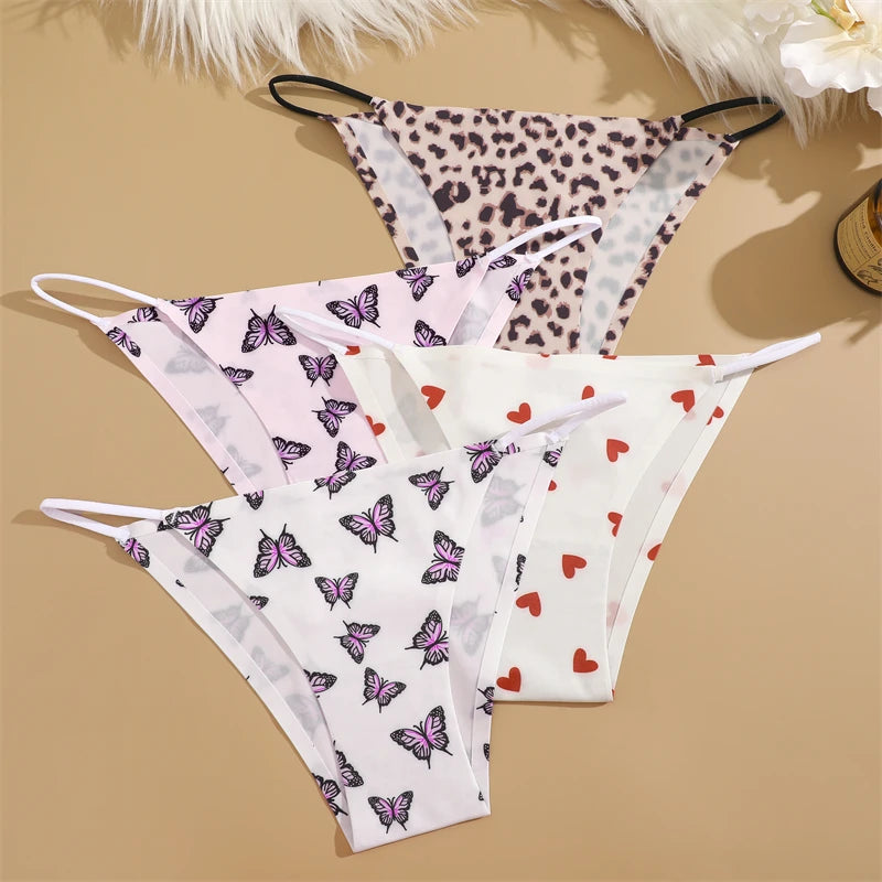 FINETOO 3Pcs Seamless Silk Leopard Underwear