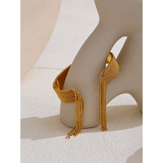 Yhpup Hot Style Stainless Steel Chain Tassel Cuff Bracelet Bangle - 18K Gold Color Plated Fashion Jewelry