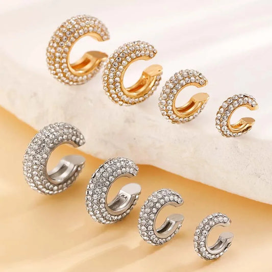 Gold C Shape Round Cartilage Clip Earrings for Women - Luxury Crystal Geometric Ear Cuff Jewelry