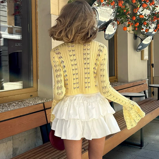 Tuularose Spring Knitted Cardigan for Women - Casual Solid V-Neck Short Top