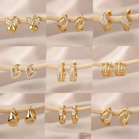 Stainless Steel Earrings for Women - Geometric Butterfly Twist Heart Zircon Minimalist Wedding Aesthetic Jewelry Gift 2023