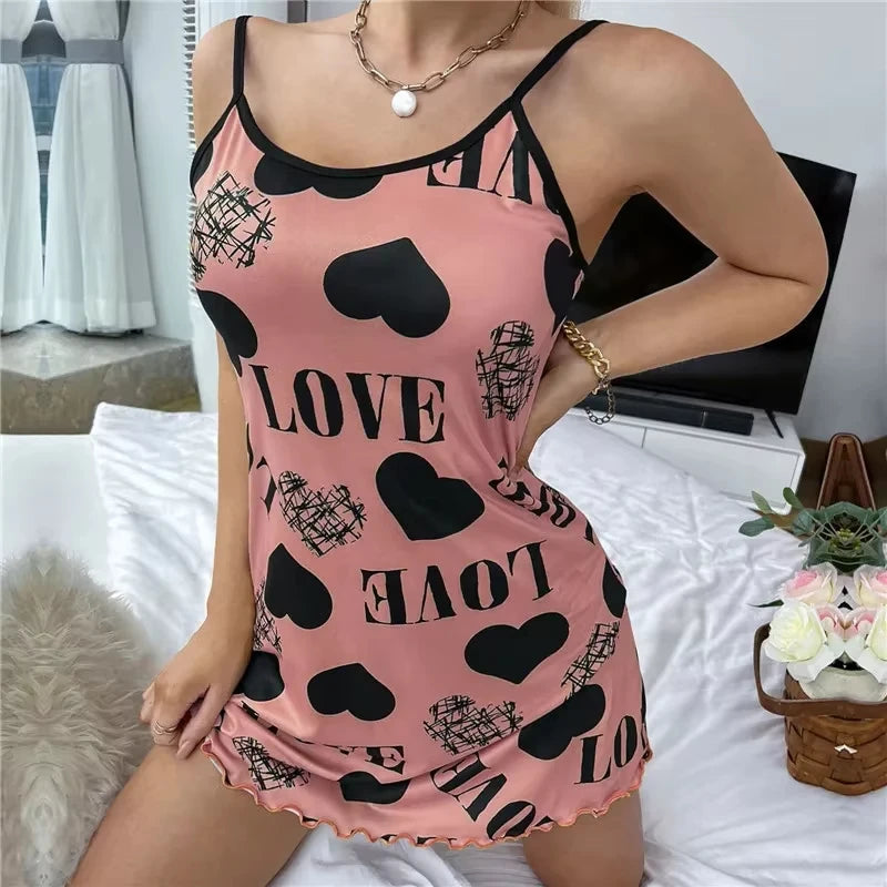 Summer Women's Sexy Halter Nightgown with Cute Printing