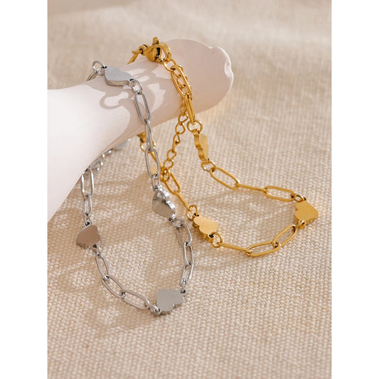 Yhpup Fashion Stainless Steel Heart Handmade Chain Bracelet Bangle - Waterproof Daily Charm Wrist Jewelry for Women