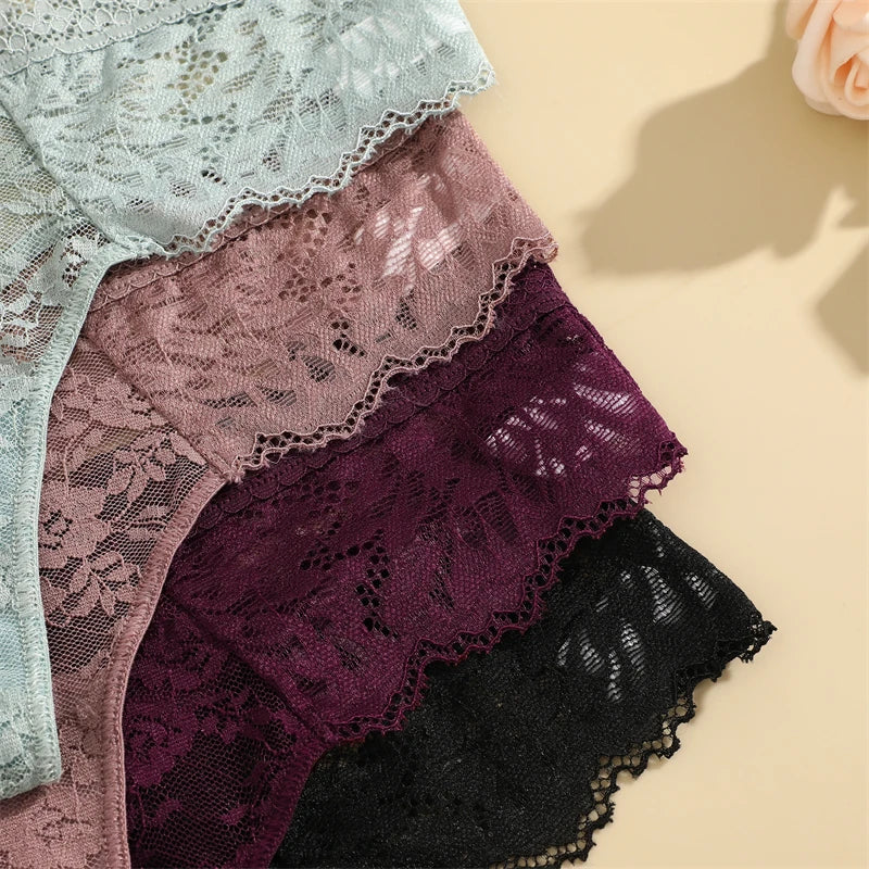 FINETOO 3Pcs Women Lace Hollow Out Underwear