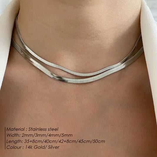 eManco Unisex Snake Chain Necklace - Silver Color Choker Stainless Steel Herringbone Chain for Women Jewelry Wholesale
