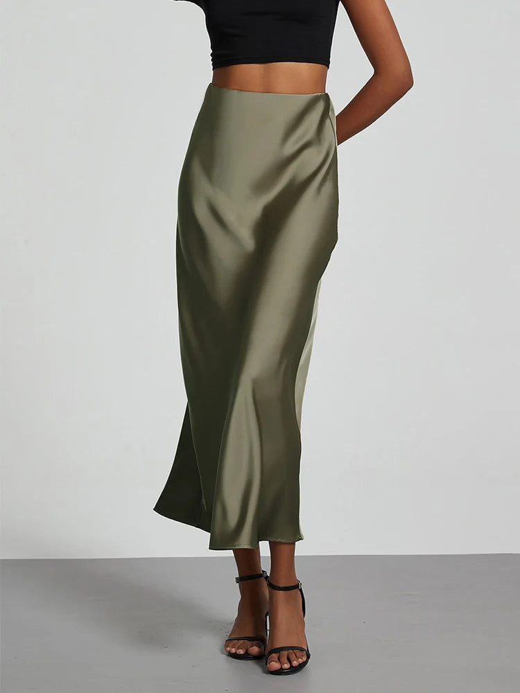 Chic Satin Fishtail Skirt - High Waist Solid Color Summer Fashion for Women