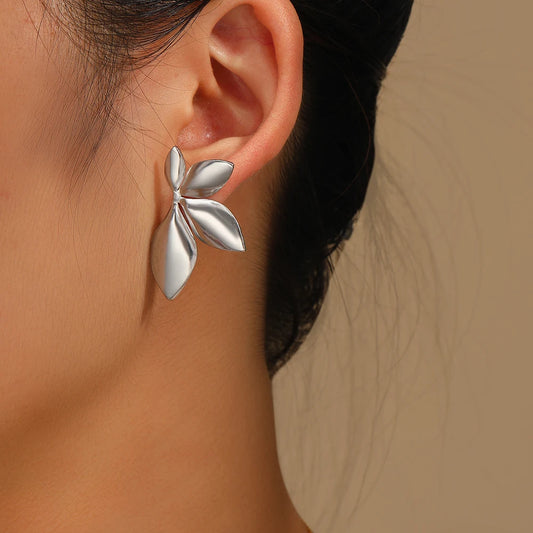 Elegant Stainless Steel Flower Petal Earrings - High-End Fashion Jewelry for Women