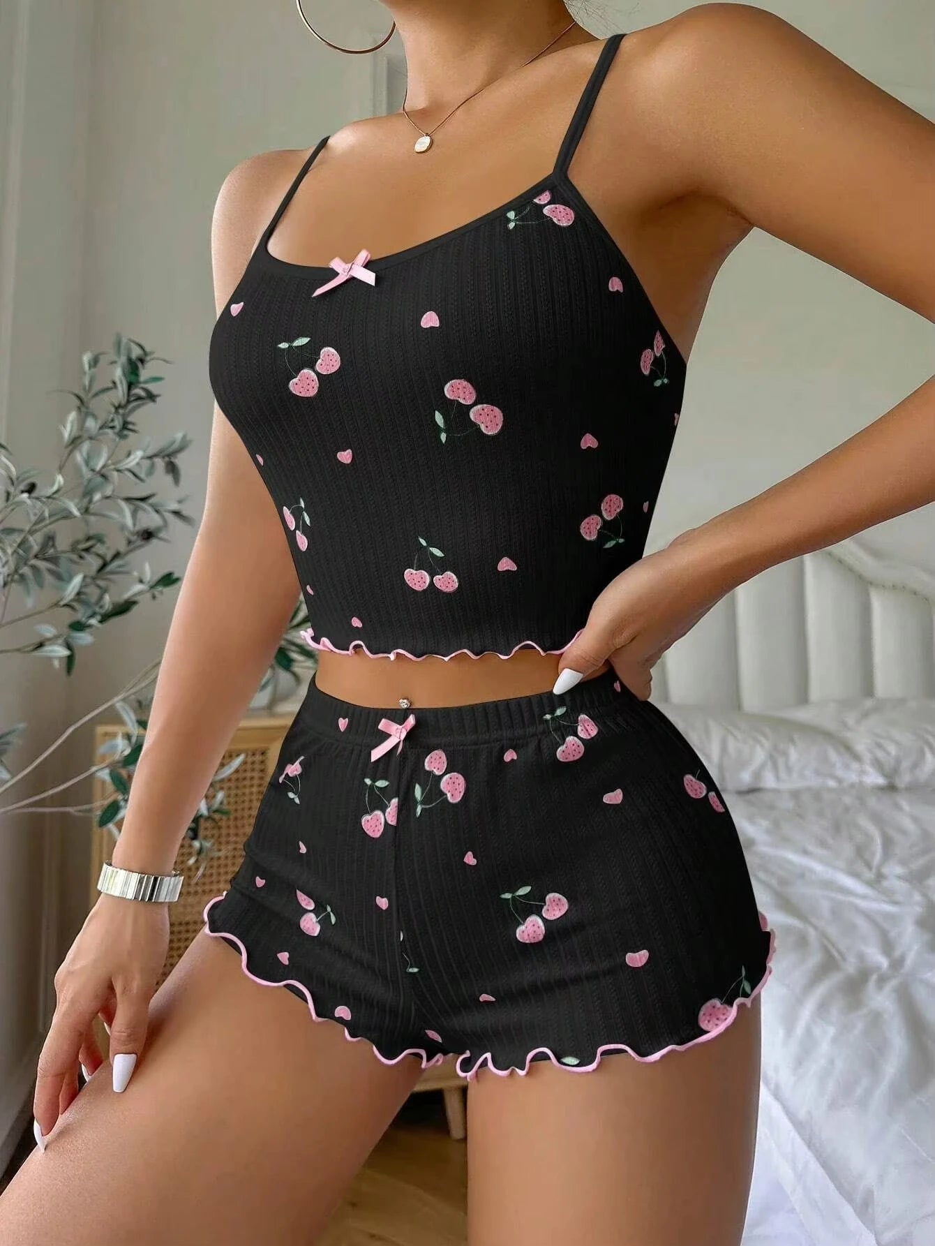 Women's Summer Pajama Set with Heart Print