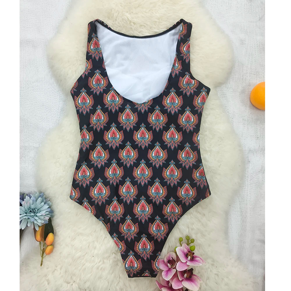 Capri Bloom Lace-Up One-Piece – Push-Up Floral Swimsuit for Women