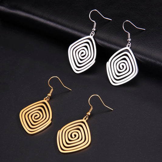Skyrim Irregular Spiral Swirl Drop Earrings in Gold - Stainless Steel Geometric Jewelry for Women