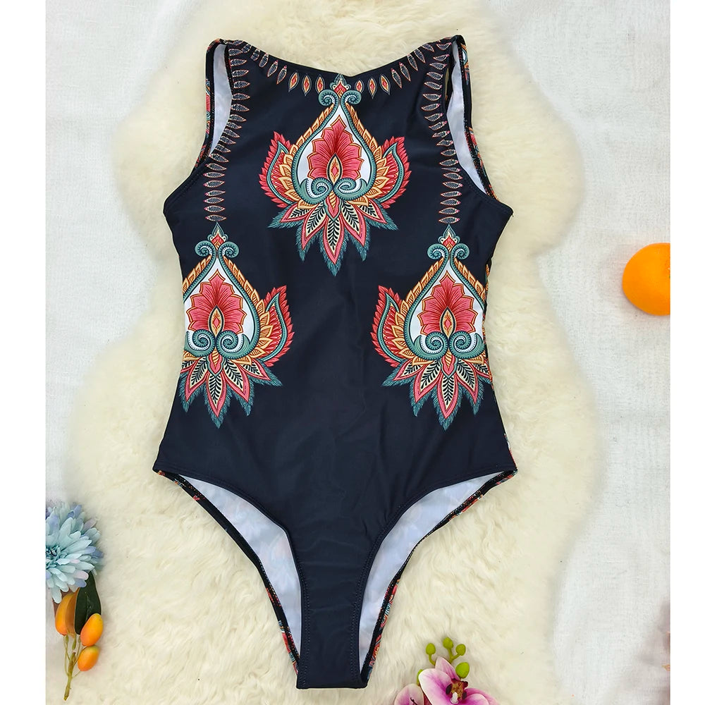 Tropical Stripe Push-Up One-Piece – High-Quality Monokini for Women