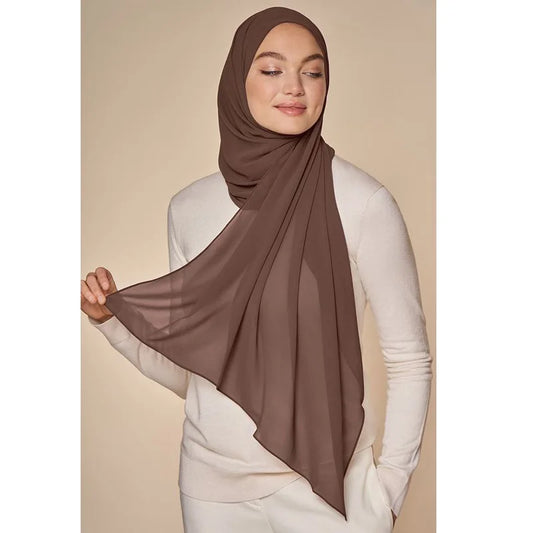 Elegant Muslim Chiffon Hijab Scarf - Lightweight Long Solid Color Head Wrap for Women